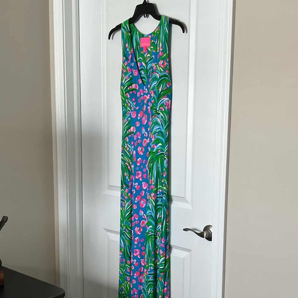 Lilly Pulitzer, sleeveless, tropical long dress, razorback. Like NEW
